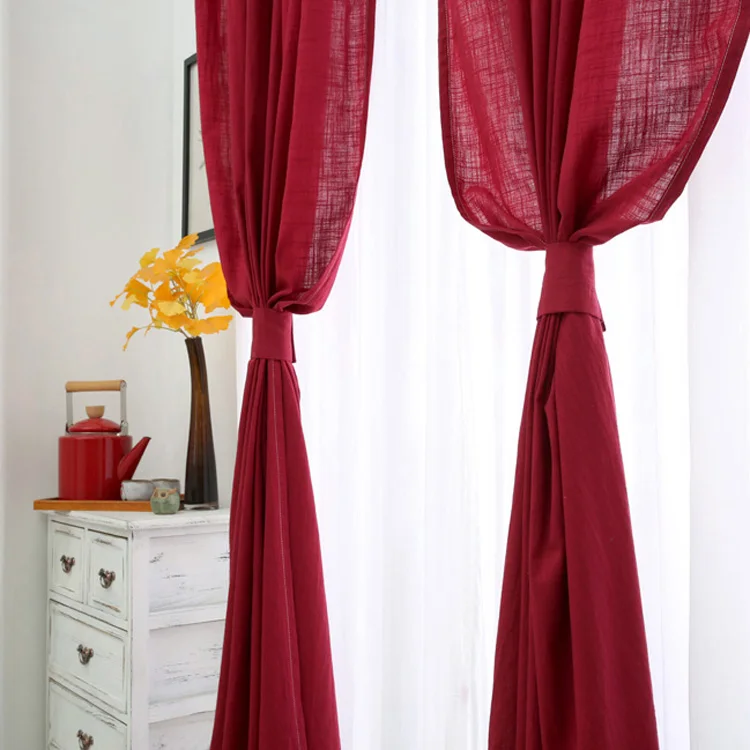 Retro Burgundy Cotton and Linen Curtains B&B Curtains for Living Dining Room Bedroom