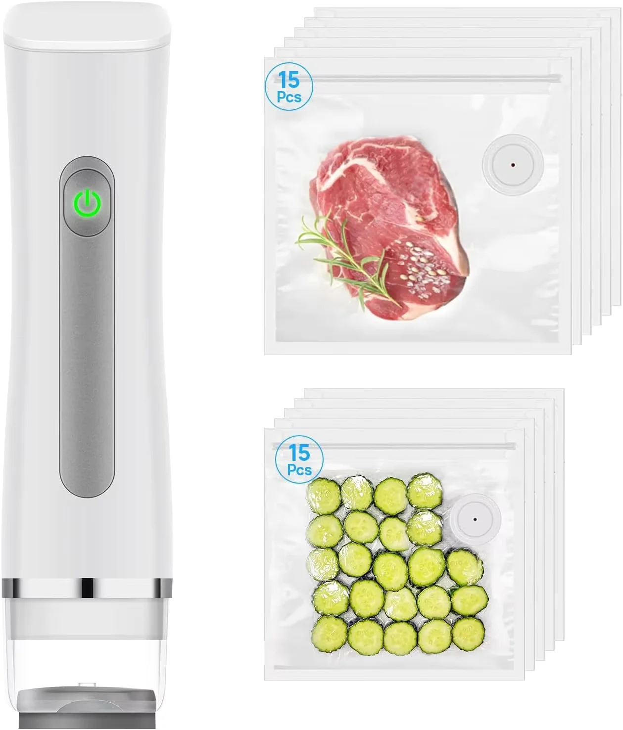 Vacuum Sealer for Food with Visual Water Storage Tank, Handheld Saver Vacuum Sealer Machine with 10 Reusable Bags for 5X Preservation & Fresh