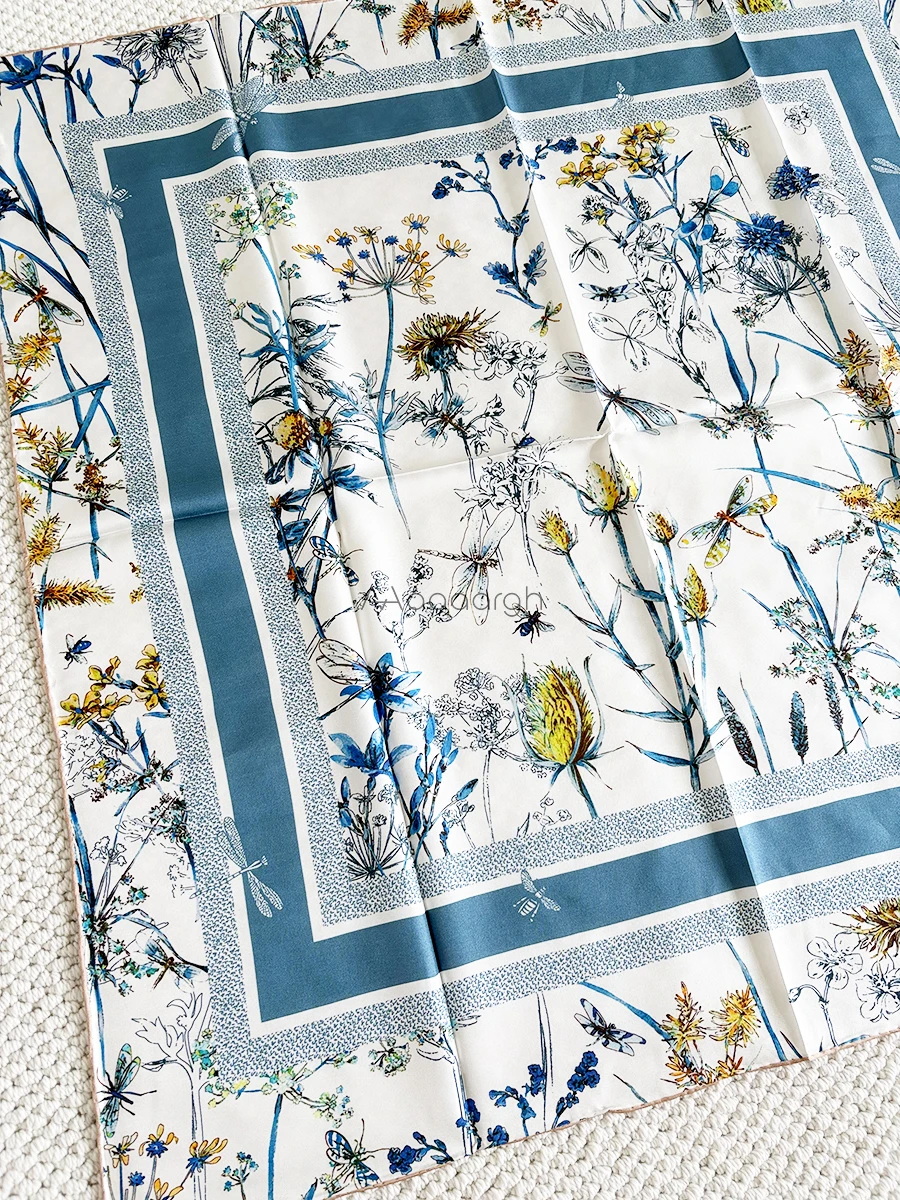 90 سنتيمتر وشاح حريري العلامة التجارية الفاخرة النساء حك وشاح اليد توالت حافة شالات عصابات الربيع رئيس إكسسوارات الشعر 90 سنتيمتر