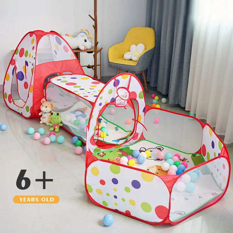 Tente Pop-up Portable 3 en 1 pour Enfant, Tunnel de Camping, Piscine à Balles, Maison de Jeu