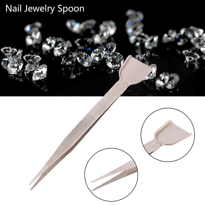 สแตนเลสสตีลแหนบเล็บเครื่องประดับ Scoop Shovel สติกเกอร์ Rhinestones ลูกปัด Picker เล็บเครื่องมือ Double Headed เครื่องประดับเครื่องมือ