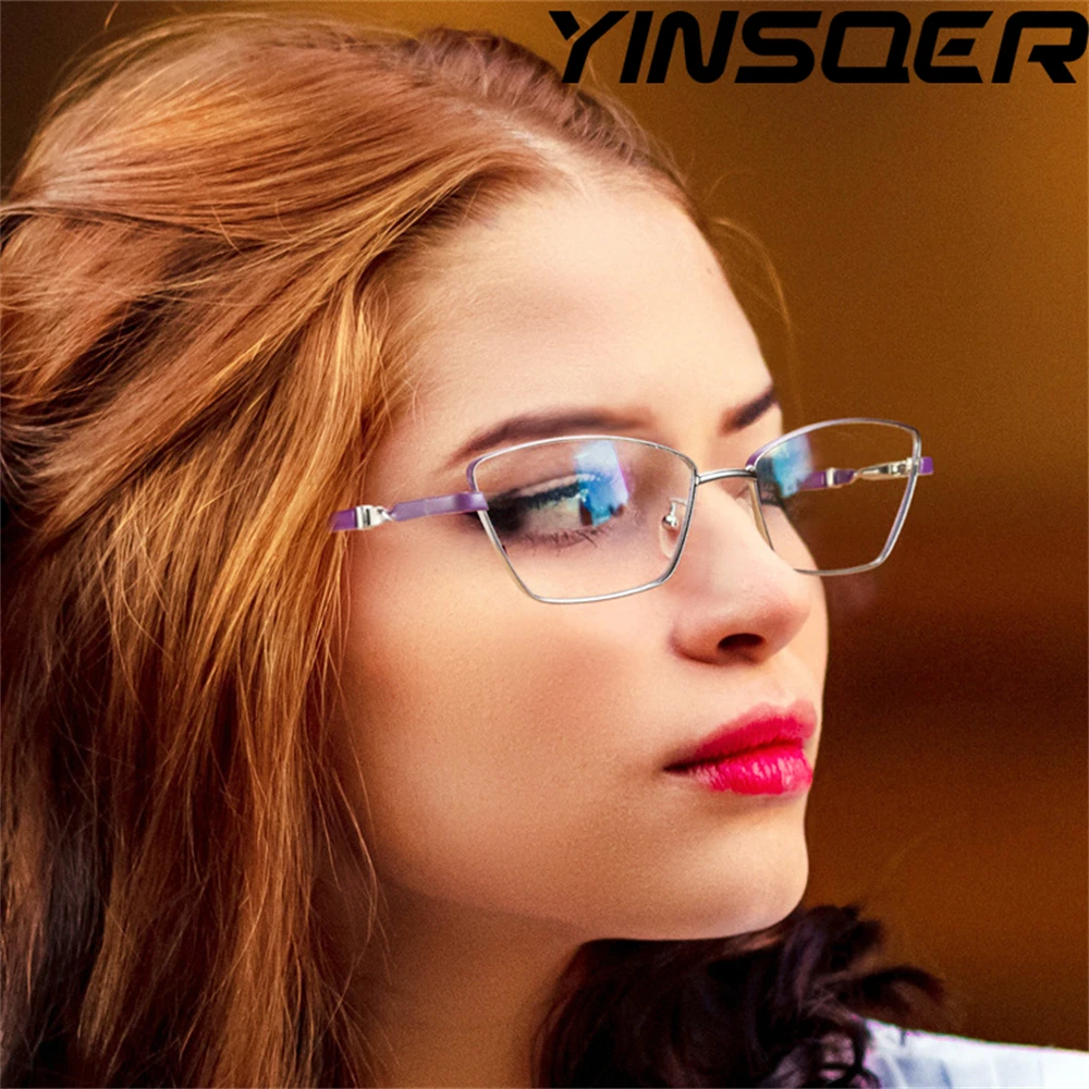 

YINSQER новые модные очки для чтения с защитой от синего света, женские металлические очки для близорукости по рецепту, женские простые оптические очки в оправе