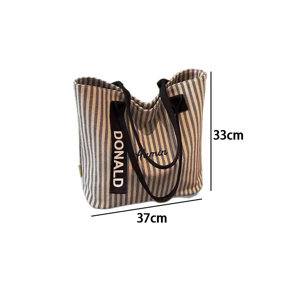 حقيبة كتف كاجوال مخططة من القماش ذات سعة كبيرة حقيبة كتف متعددة الوظائف للتنقل للنساء #6