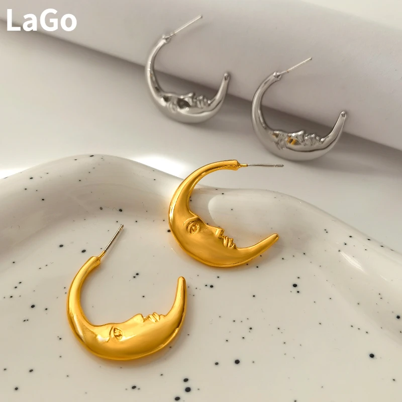 

Trendy Jewelry European and American Design Vintage Temperament Gold Color Moon Earrings For Women Female Gifts 2024 Trend New