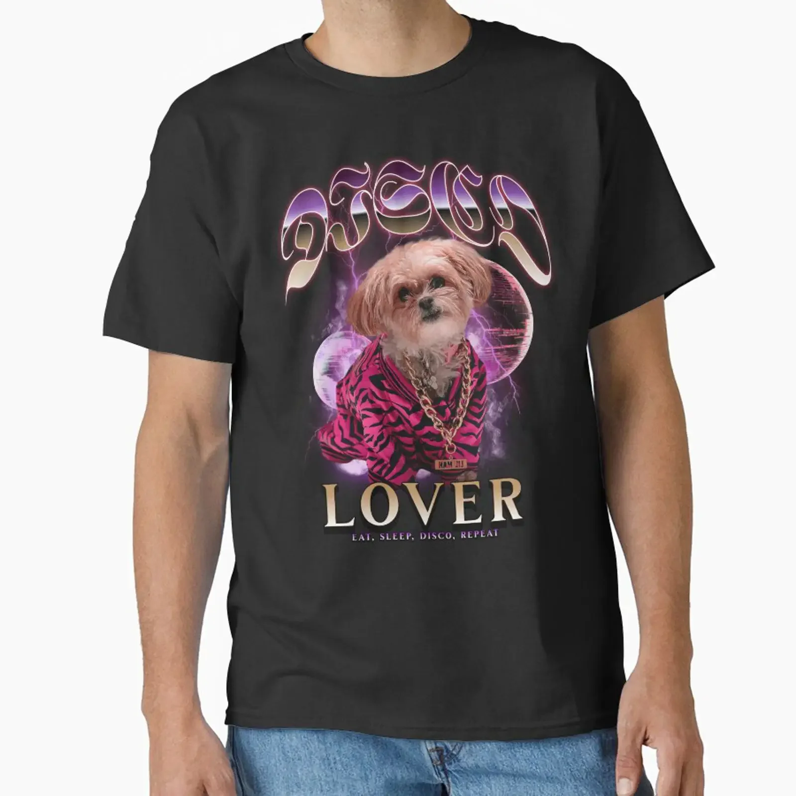 DISCO Lover Dog Classic T Shirt vintage Washed Casual designer clothes Stretched graphic Breathable Soft fashion Unisex