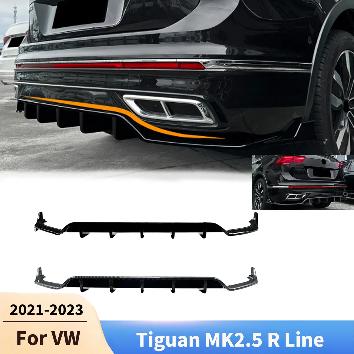 For Volkswagen VW Tiguan MK2.5 R Line 2021 2022-2023 Car Rear Bumper Diffuser Lip Spoiler Chin Automobiles Tuning Body Kits