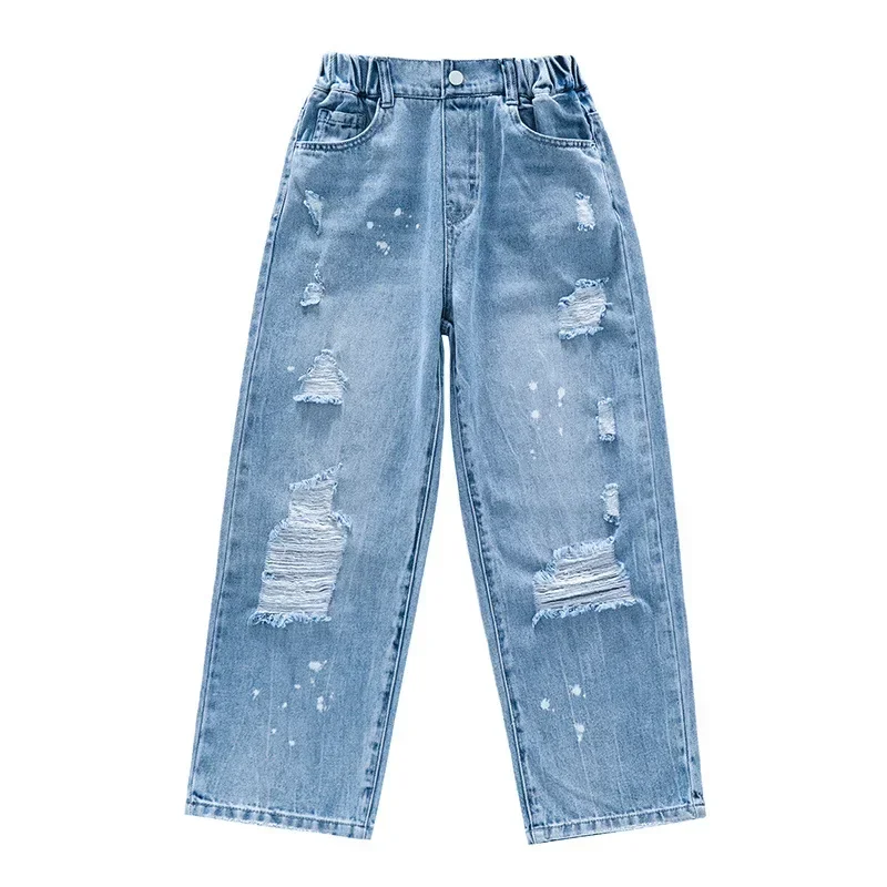 Girls Pants Autumn Teenage Ripped Jeans for Girls Hole Pencil Pants 8 10 12 Years Student Children Casual Jeans Kids Trousers