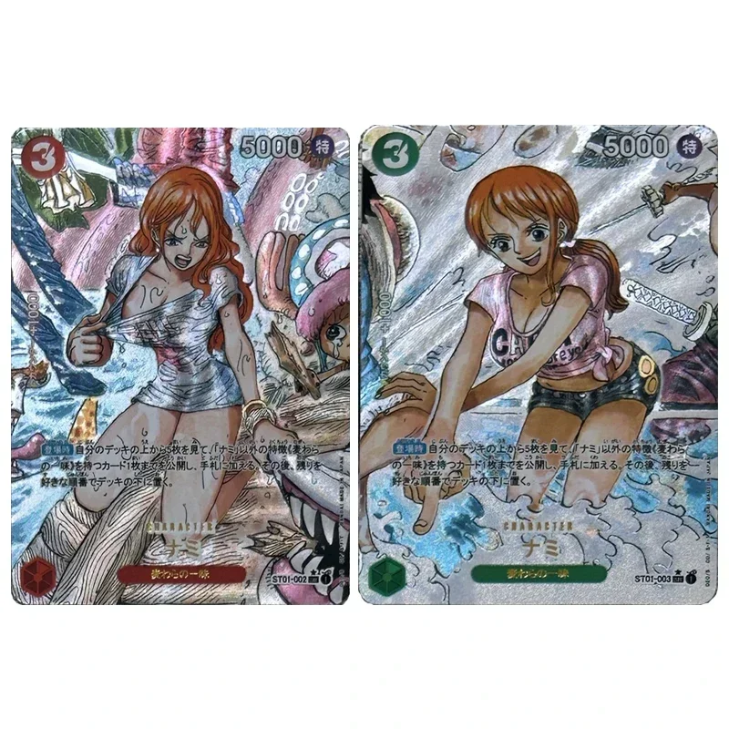 One Piece DIY 9 sztuk/zestaw Nami tęczowa folia karta kolekcjonerska świąteczny prezent urodzinowy Anime zabawki dla chłopców tęczowy brokat