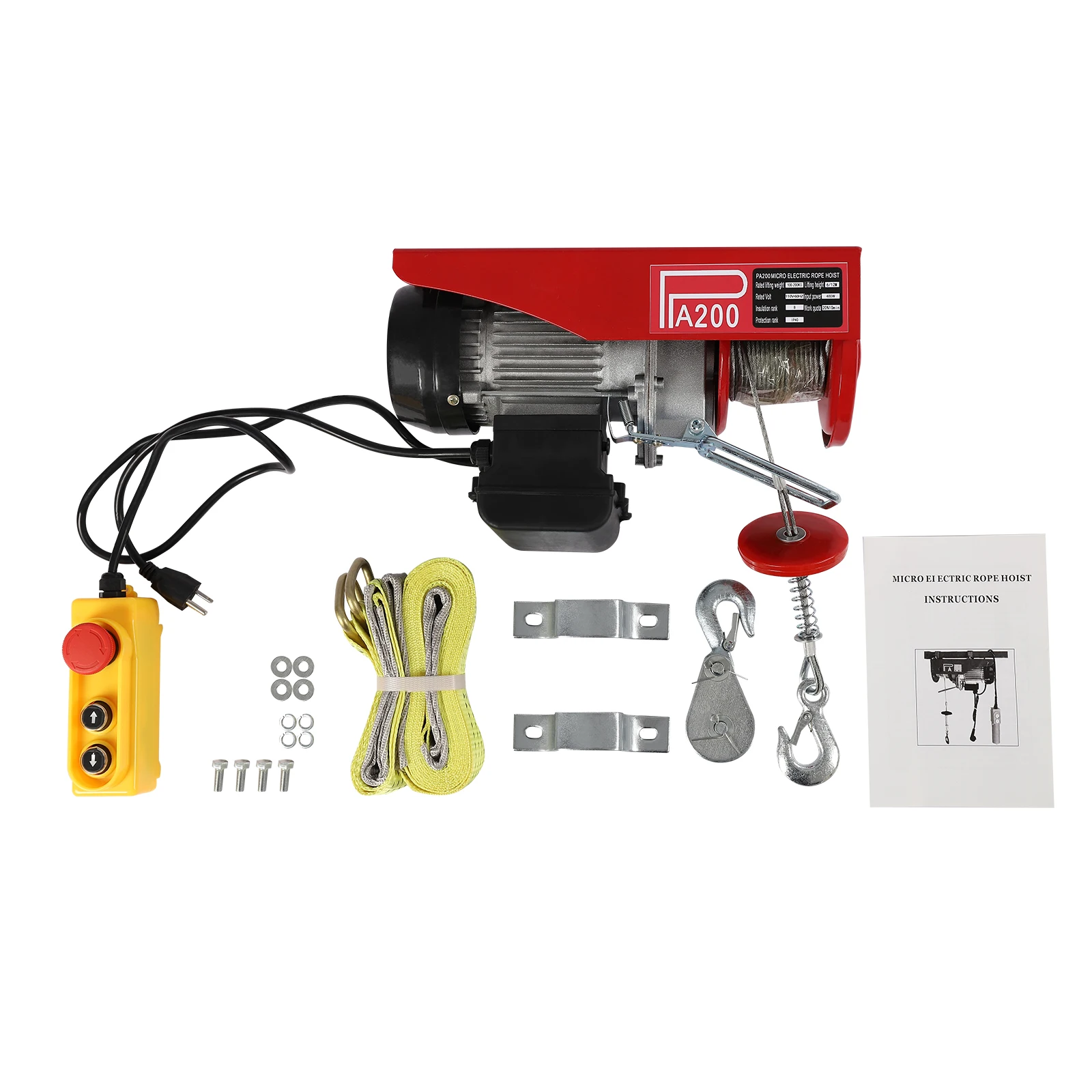 

Electric Hoist 440LBS with Wired Remote Control & Single/Double Slings Electric Winch, Attic Hoist, Steel Electric Lift, 110V