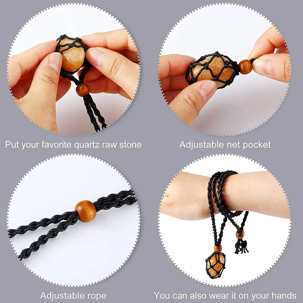 Crystal Cage Necklace Adjustable Cord Cage Fish Netted Hand-Woven Necklace Empty Stone Holder for DIY Jewelry Making Accessorie