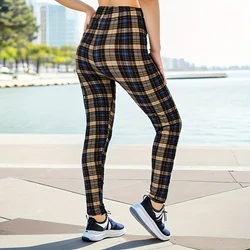 PD180 Khaki Blue Checkered Slim Fit Leggings 9-point Outdoor Sports Running Yoga Pants