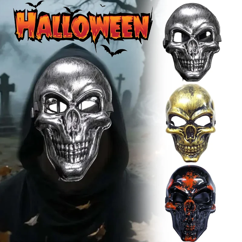 

Glowing Skeleton Mask Eerie Silver Gold Metallic Wire Design with Chilling Smile Perfect for Haunted Houses Halloween Parties