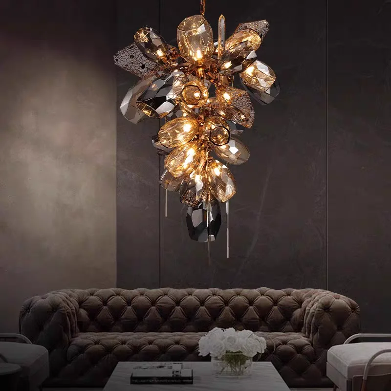 Luxury art design LED glass ceiling light, suitable for villa living rooms, stairs, dining rooms, crystal decorative chandeliers