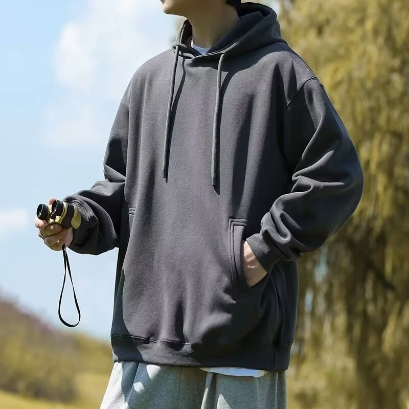 

Autumn Simple Hooded Pullover Sweatshirts Men's Solid Color Casual Loose Cotton Hoodies Y2K Vintage Streetwear Base Hoodie