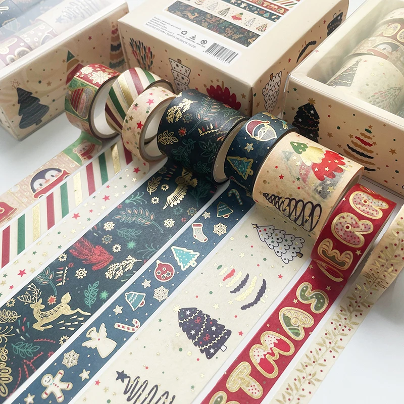 8Pcs/Box Merry Christmas Washi Tapes Decorative Gift Scrapbook DIY Journal Album Masking Tape Sticker Label School Stationery