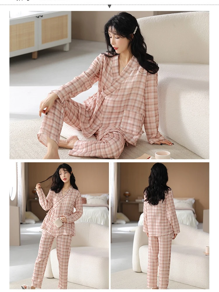 Plus Size Maternity Pajamas Set Outside Wear Women's Pure Cotton Kimono Postpartum Breastfeeding Loungewear Confinement Clothes view 2