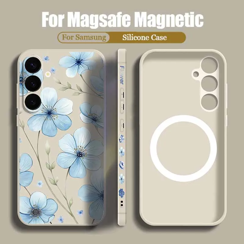 حافظة مغناطيسية زرقاء لهاتف سامسونج جالاكسي S24 FE S25 S24 S23 S22 Ultra Plus لهاتف Magsafe غطاء هاتف بحبل للشحن اللاسلكي #6