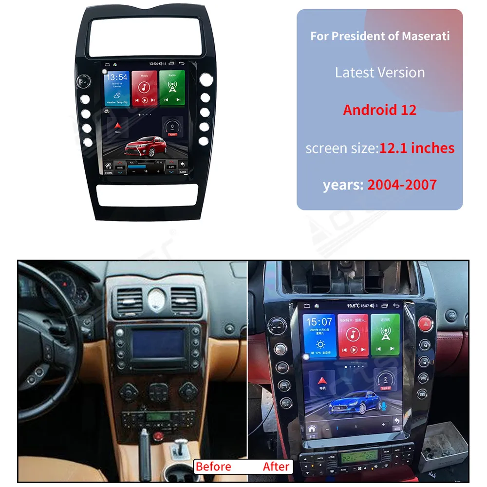 12.1'' Navigation 8 core Carplay For President of Maserati 2004-2007 Multimedia Player Android12 Auto GPS Navi Wireless Head