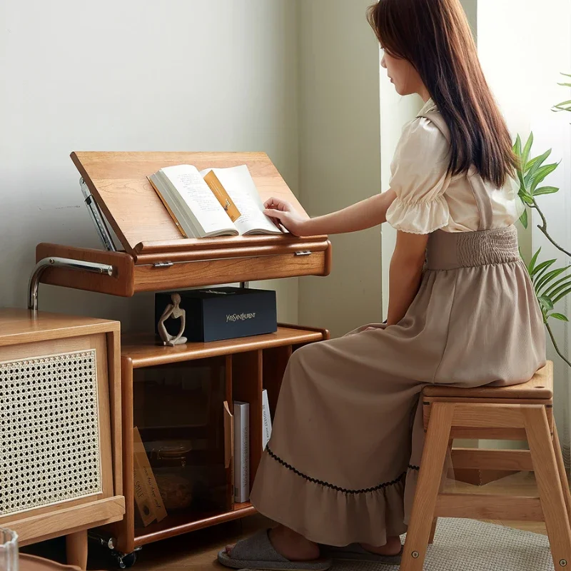 

Sofa and Tea Table Side Cabinet Solid Wood Mobile Living Room Cherrywood Locker next to the Wall