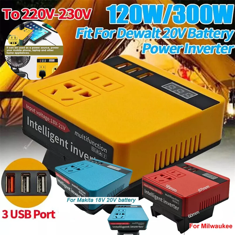 120W Lithium Battery Inverter DC 18V-21V To AC 220V for DeWalt Makita Milwaukee Smart Transformer Outdoor Work Inverter