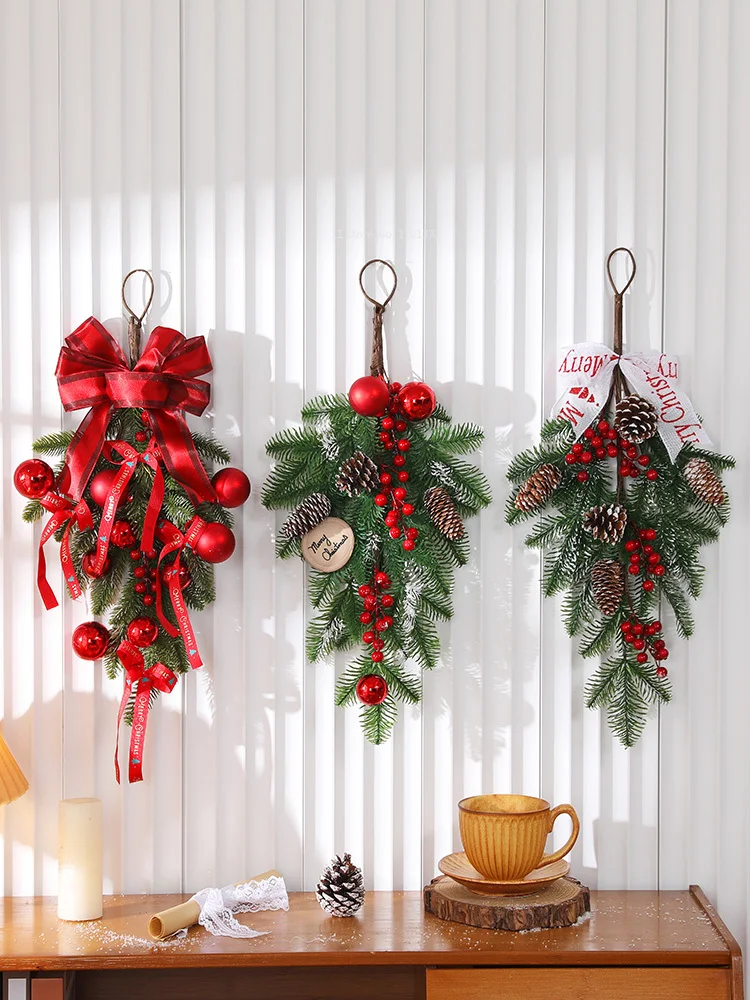 Christmas Decoration Wreath Home Door Hanging 50CM Christmas Upside Down Tree Holiday Decorations Decorative Accessories