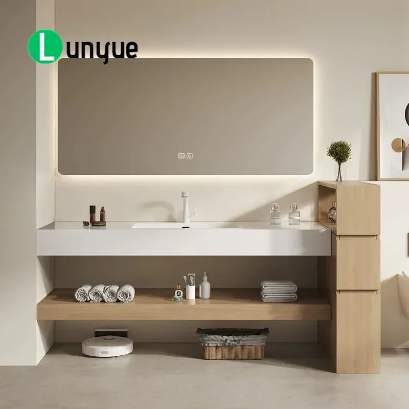Modern Rock Slab Bathroom Vanity Cabinet with Seamless Integrated Wash Basin Floor Standing Toilet Sink Unit Waterproof