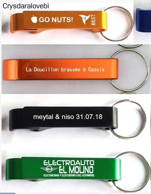 

150 pcs/lot promotion customed printed logo gift Metal aluminum alloy bottle opener metal keychain laser LOGO