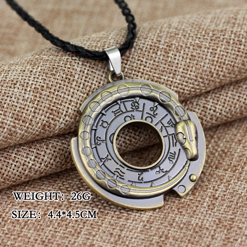 Vintage Bronze Snake Rune Round Necklace Creative Charm Black Braided Rope Chain Game Cosplay Pendant Collectible Gift