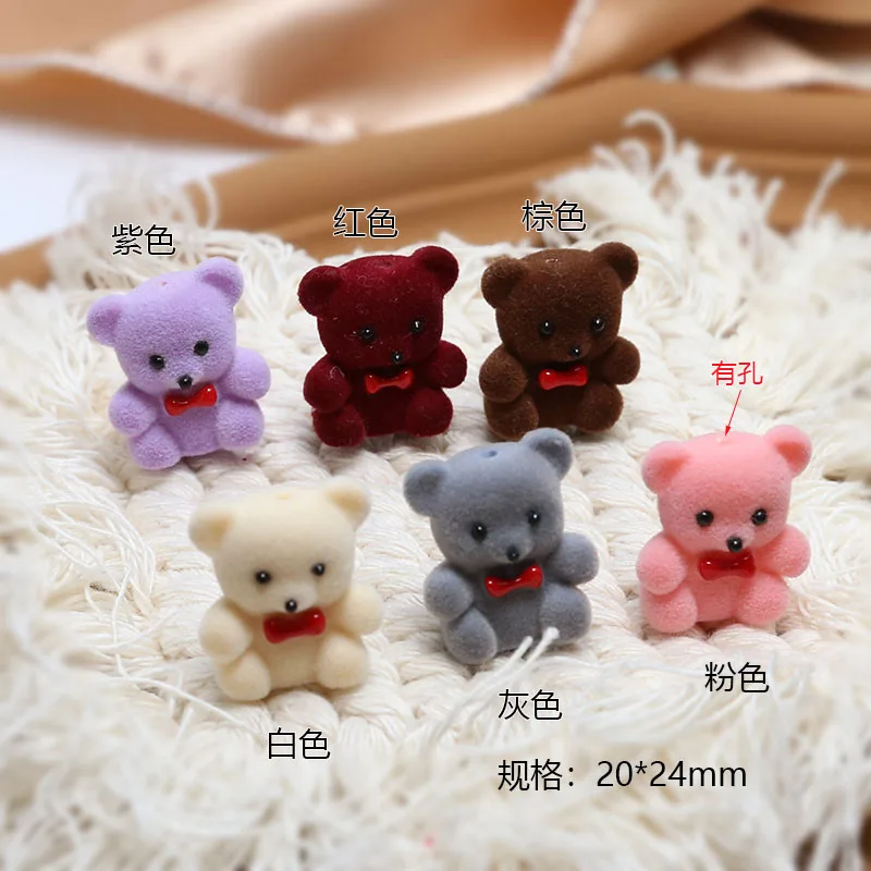 1pcs Diy Accessories Cute Cute Soft Cuddly Bear Flocking Figurine With Holes Fun Cartoon Handmade Material Bear Pendant