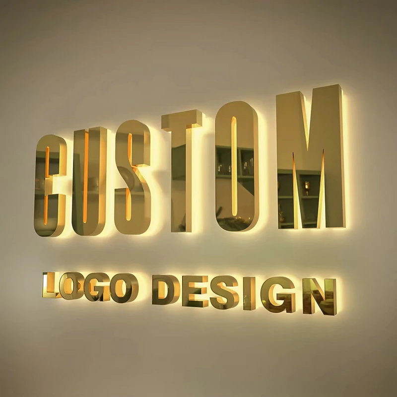 Custom Business Logo 3D Backlit Letters LED Metal Illuminated Sign for Outdoor Storefront Waterproof Advertising Display Signage