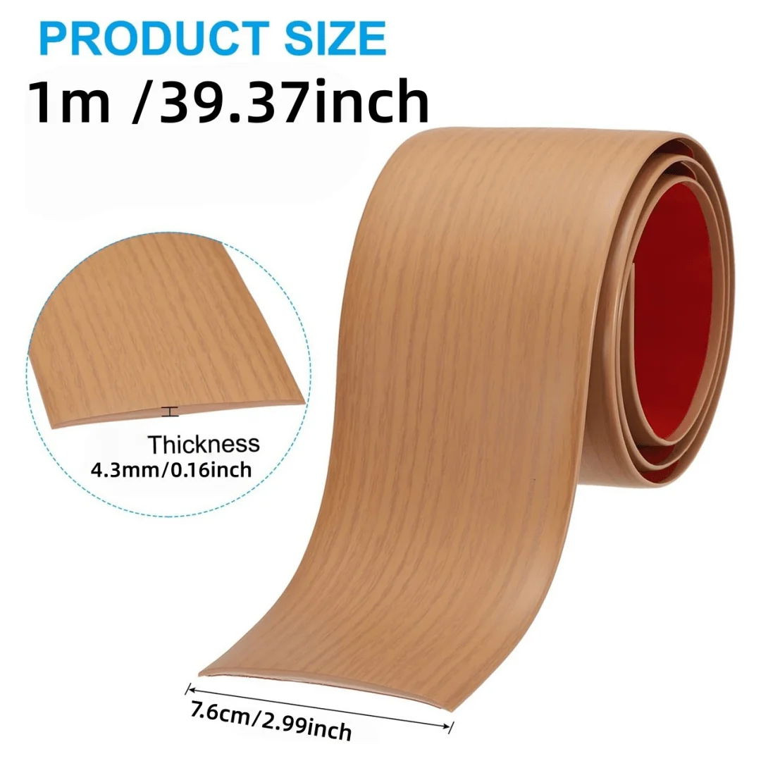 1PC 1mx7.6cm PVC Wood Grain Design Floor Transition Strip - Self-Adhesive for Secure Seam Closure, Ideal for Home Renovation Pro