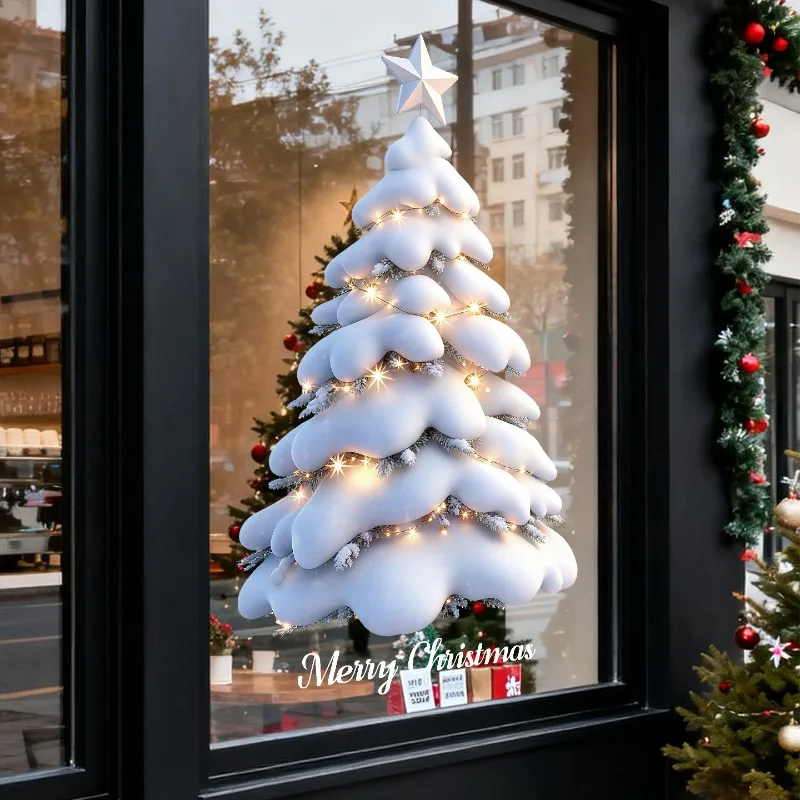 Three-dimensional Christmas Tree Snowflake Stickers Glass Window Decor Stickers Detachable Double-sided Electrostatic Sticker