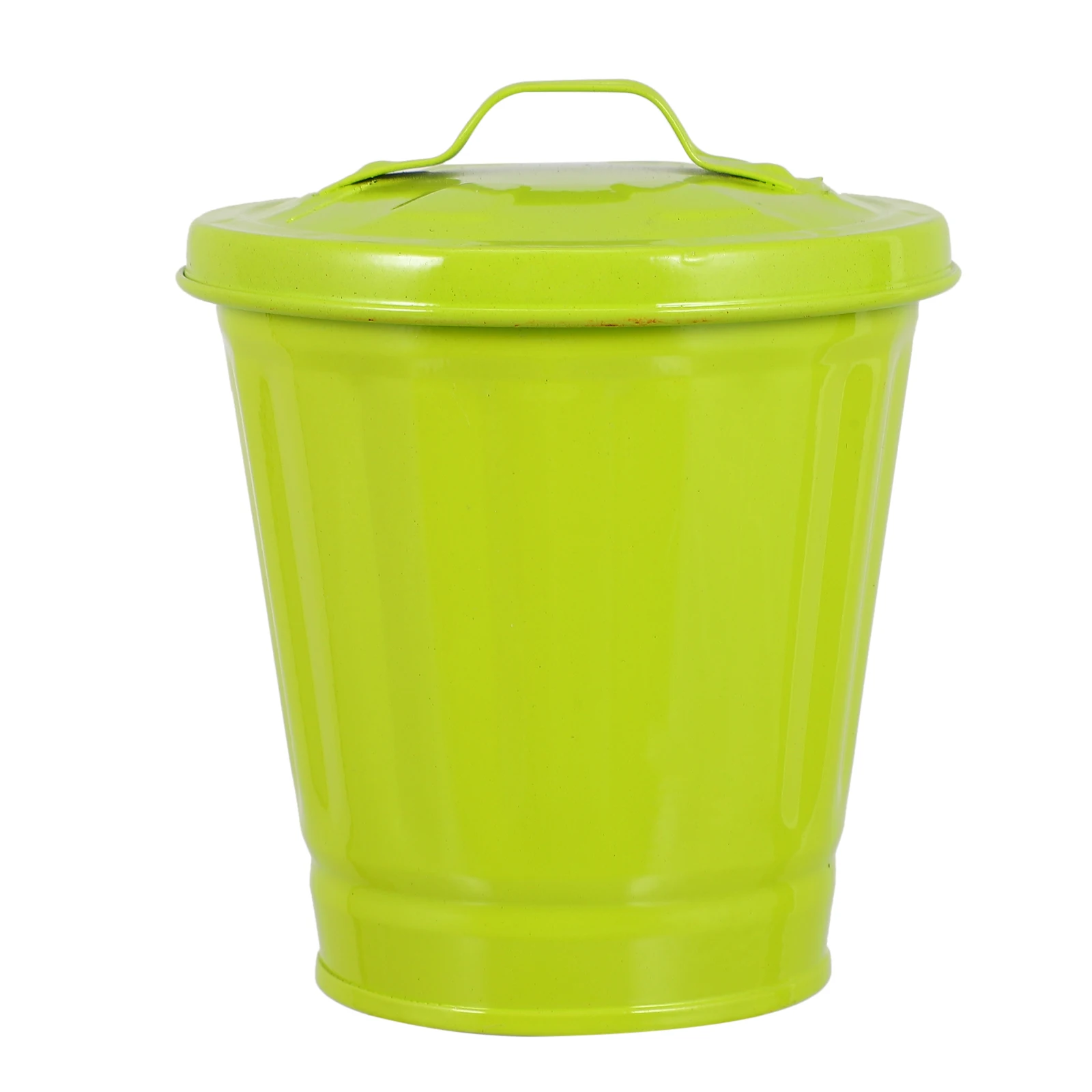 

Small Waste Storage Bin with Lid Green Color Iron Material Bedroom Living Room Desktop Trash Container Flower Pot Compact Size