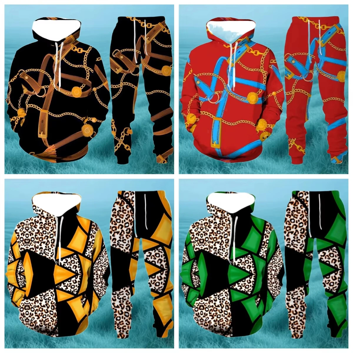 

Fashion Luxury Golden Pattern Men Hoodie Sets 3D Print Sweatshirt Hooded Sweatshirt Oversize Sportswear Trousers Suit Clothing