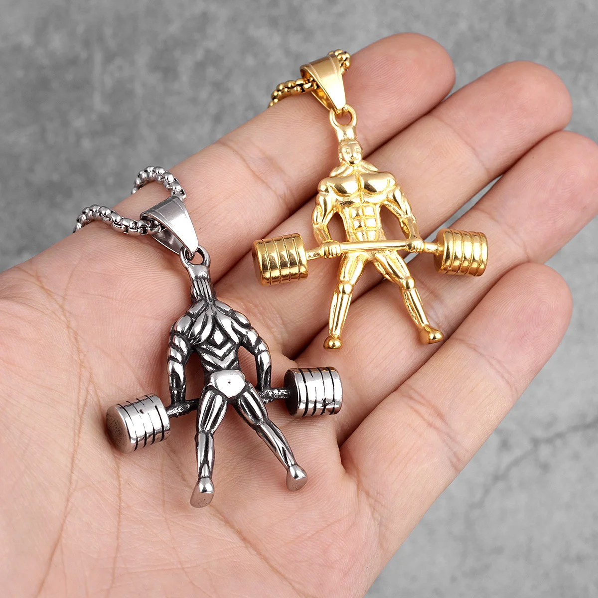 Weightlifting Fitness Bodybuilding Men Necklaces Pendants Chain for Boy Male Stainless Steel Jewelry Creativity Gift Wholesale