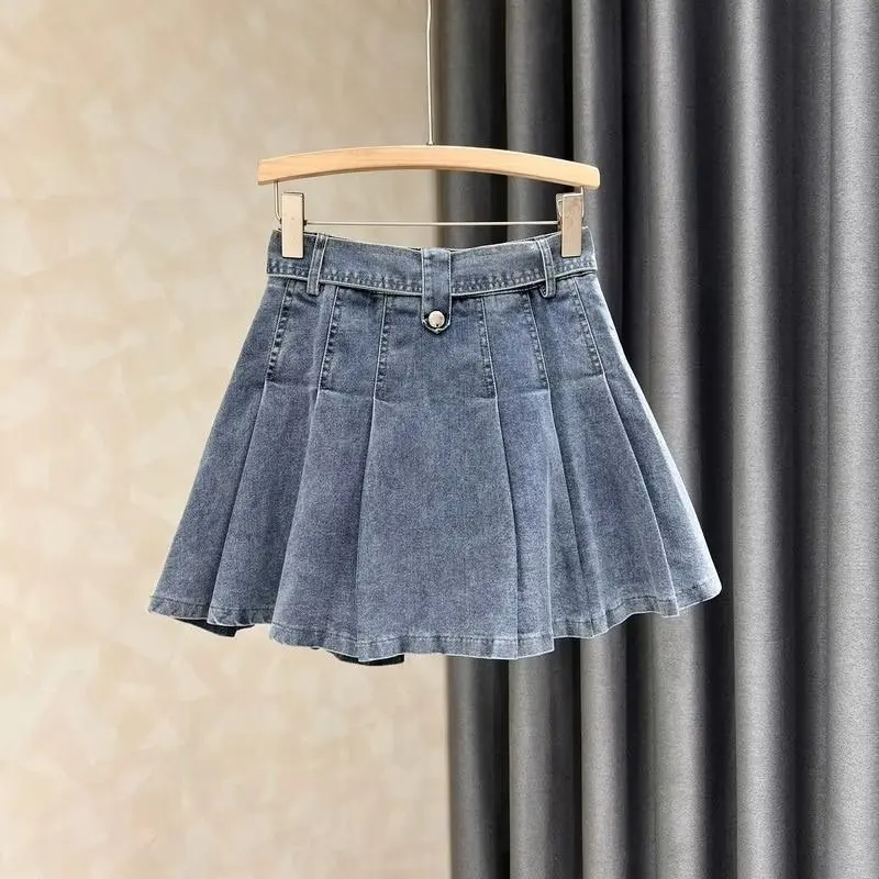 Teen Girl Casual Jean Pleated Skirts Summer Child Girls Denim Skirt Spring Baby Clothes 2023 New