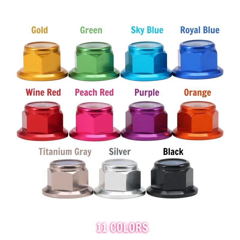 2/5/10pcs Colorful Nylon Insert Flange Locknuts Self-locking Nut M2M2.5M3M4M5M6M8 Aluminum Alloy Hexagon Flange Anti-loose Nut