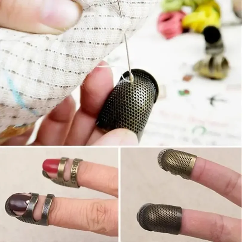 2er-Set Vintage verstellbare Fingerhülsen zum Nähen, rutschfester Nadelring für den Heimgebrauch – Detail 4