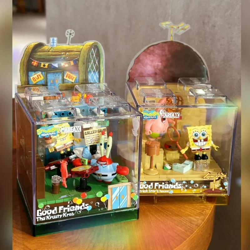 Bob Esponja Série Blocos De Construção Caixa, Bob Esponja, Patrick Estrela, Cascudo, Siri, Lula Molusco Tentáculos, Modelo do quarto, Brinquedo