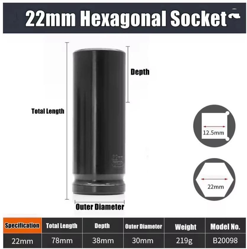 1/2 "Drive Diepe Impact Socket Drive Metrische Moersleuteldop Diepe Impact Socket Pneumatische Moersleutel Hoofd Band Removal Tools