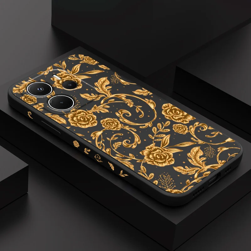 Golden Pattern Phone Case For Xiaomi Redmi Note 14 13 12 12S 11 11S 10 10S 9 9S 15 14C Pro Plus 4G 5G Liquid Silicone Cover