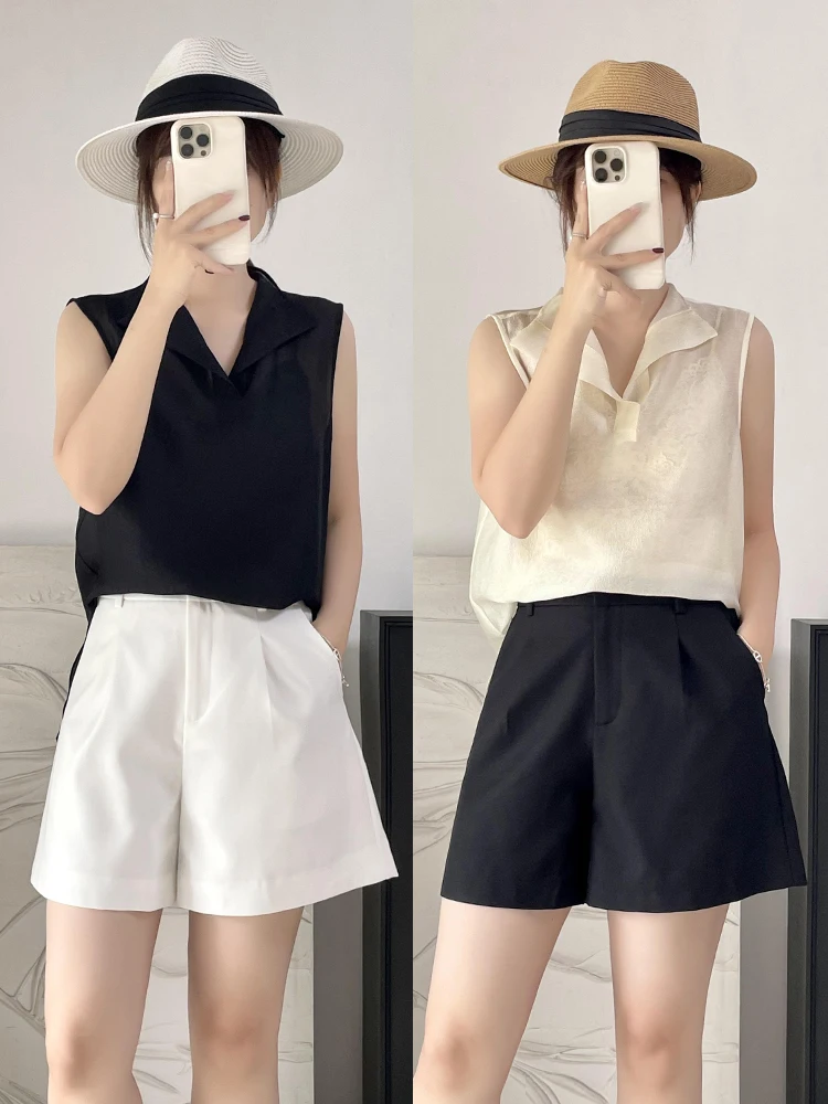 

Шорты-кюлоты с высокой талией, прямые, широкие, А-силуэт, длиной до колена, женские, летние, повседневные, деловой стиль, из полиэстера