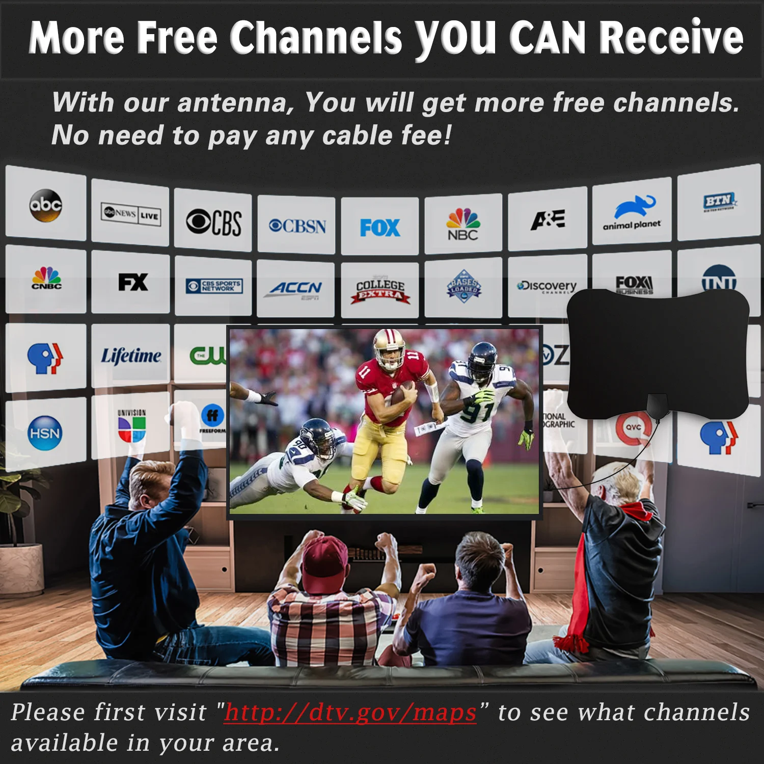 High Gain TV Antenna 4K 8K 5000 Miles HD Digital DTVIndoor Aerial with Booster Active Long Range 3000 Miles Flat Design