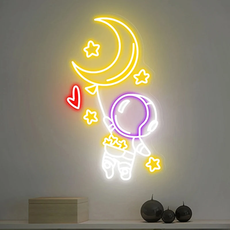 

Astronaut with Moon Neon Sign Spaceman Led Neon Light for Kid's Room Bedroom Decoration Game Room Handmade Custom Neon Signs