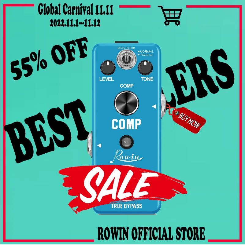 Rowin LEF-333 Guitar Compressor Pedal Digital Comp Effect Pedals For Electric Guitar Classic Studio Grade Compressor True Bypass