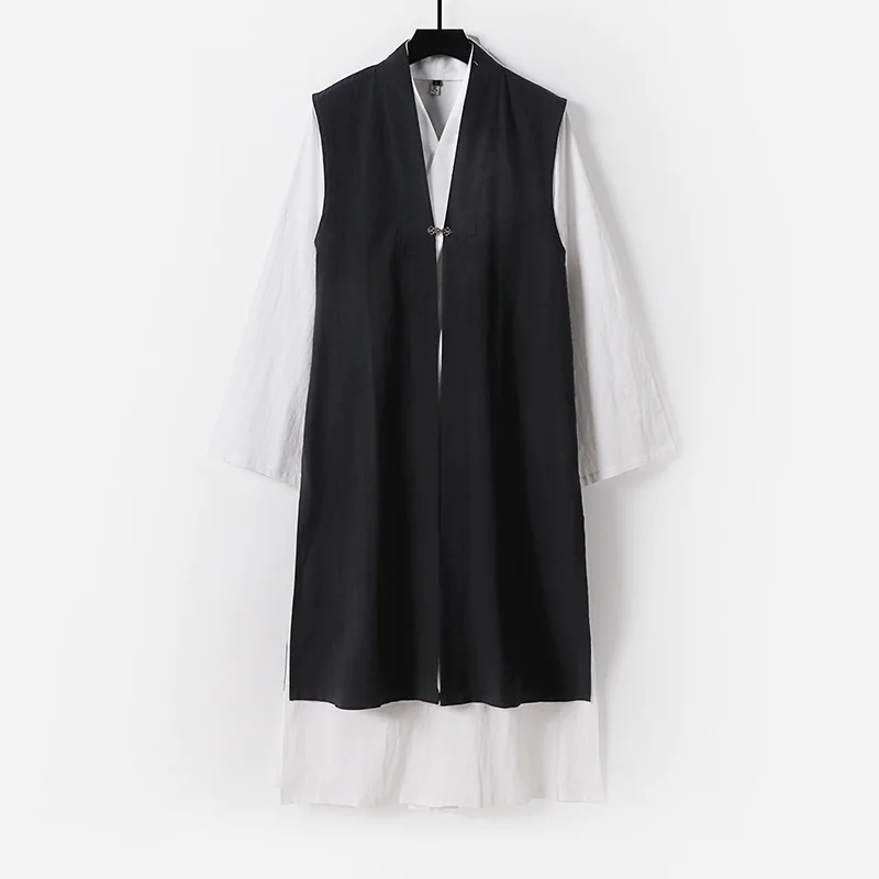 Cosplay Wudang Taoist Robe Costume Traditional Chinese Hanfu Vest Suit Tai Chi Uniform Retro Cotton Linen Oriental Clothes 9XL