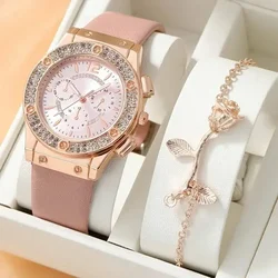 2pcs Watches Set Luxury Rhinestone Women Fashion Elegant Quartz Wristwatch and Bracelet for Girl Ladies Clock Relogio Feminino