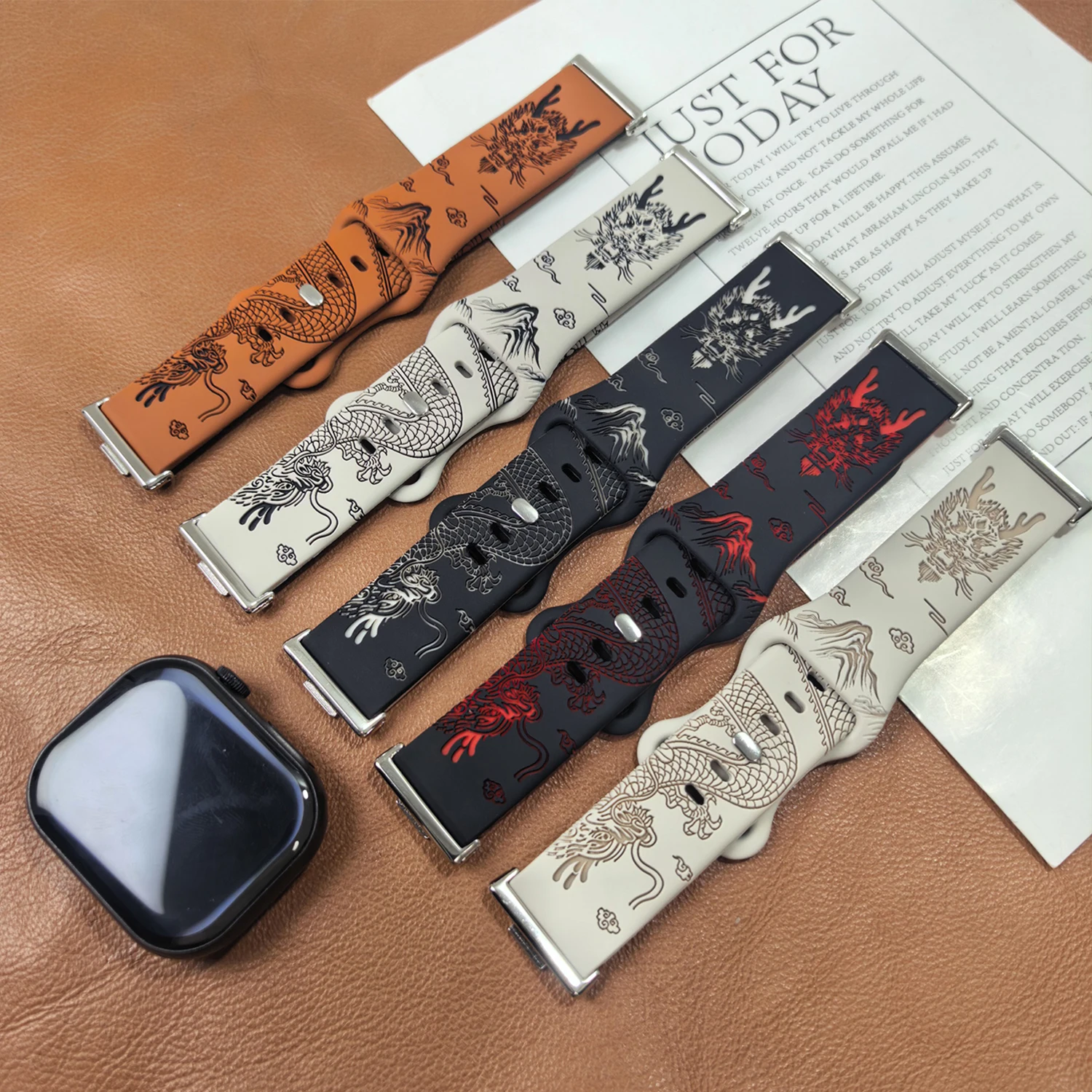 Oriental Dragon Pattern Carving Silicone Strap for Huawei Watch Fit 3 4 4pro 5 5ro Personalized Cool Strap