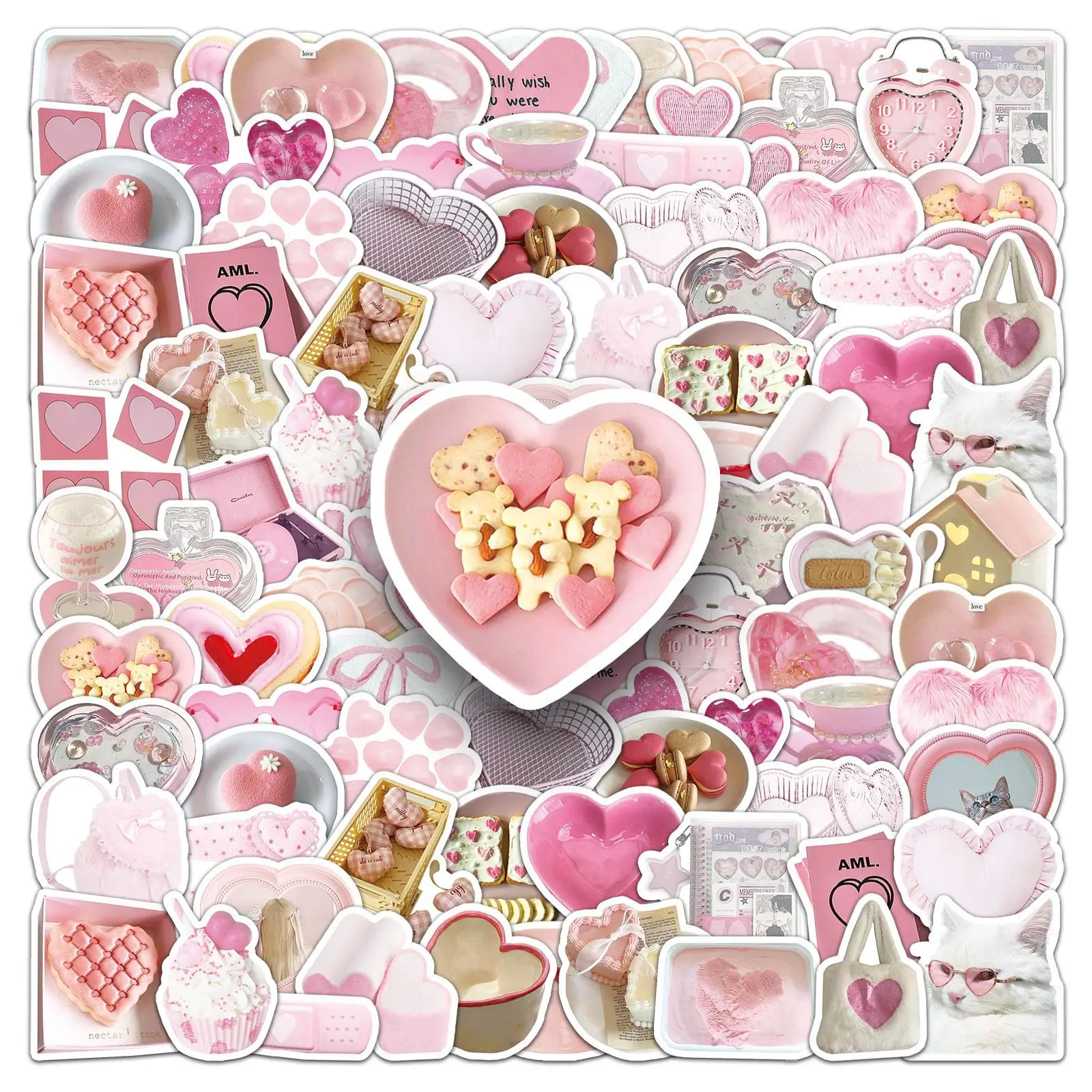 50 قطع الوردي الحب INS نمط ملصقات للماء فتاة شيء الكتابة على الجدران الديكور DIY الغيتار الهاتف المحمول الدراجة الثلاجة الشارات