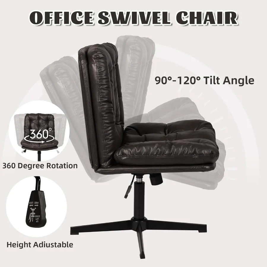 كرسي مكتب منزلي دوار بدون ذراع قابل للتعديل مع تصميم متقاطع على شكل حرف L ودعم قطني مثالي للمساحات الصغيرة #4